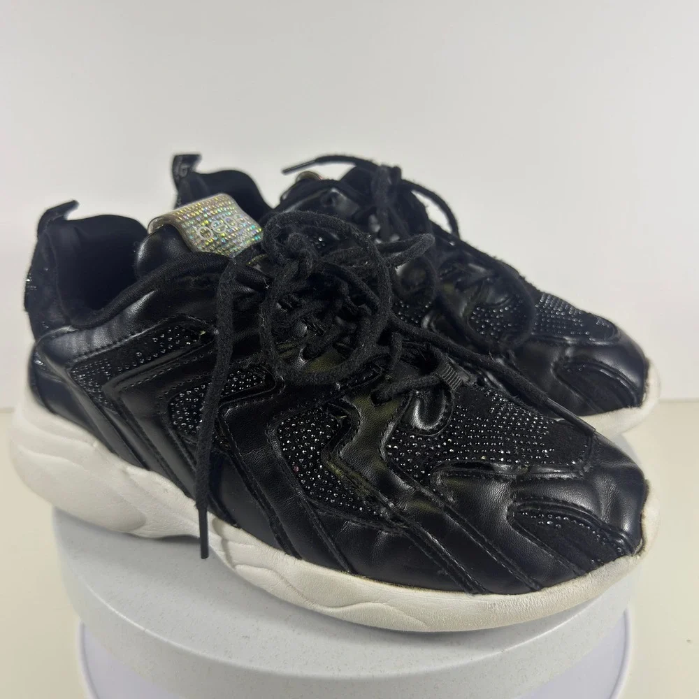 Bebe Girls Chunky Sneakers Black Studded Platform Lace Up Casual Size 4 Shoes‎